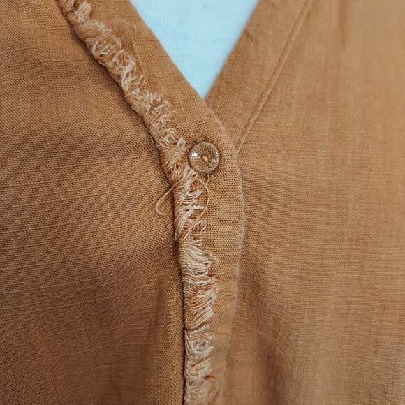 Umgee Orange Linen Tunic Blouse w/Ruffle Size L - Picture 5 of 12